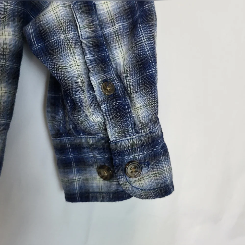 Gap Boys Blue Plaid Long Sleeve Collared Button‎ Down Cotton Shirt S Vintage